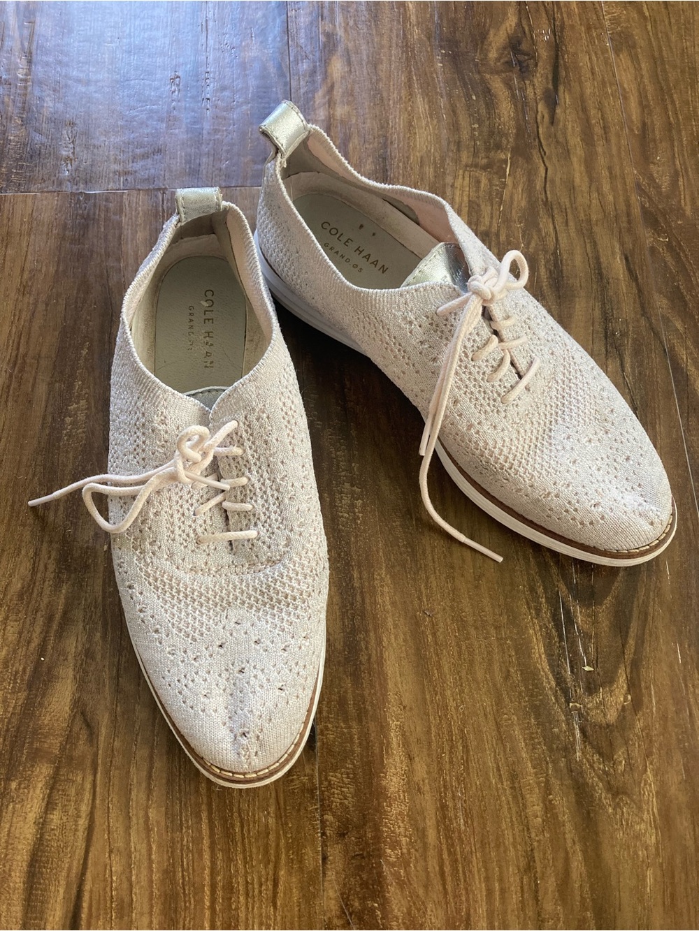 Cole Haan Men’s Knit Lace-Up Oxfords Size 6.5B Cream Silver Brown